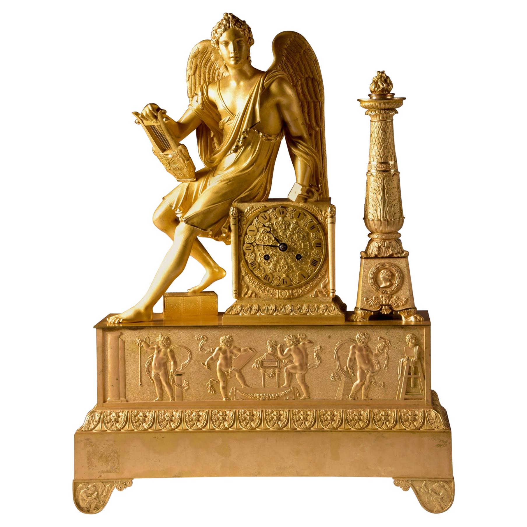 Large High Quality French Gilt Bronze Empire Pendulum with Apollo, circa 1830
