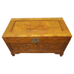 A Large Honey Coloured Carved Oriental Chest