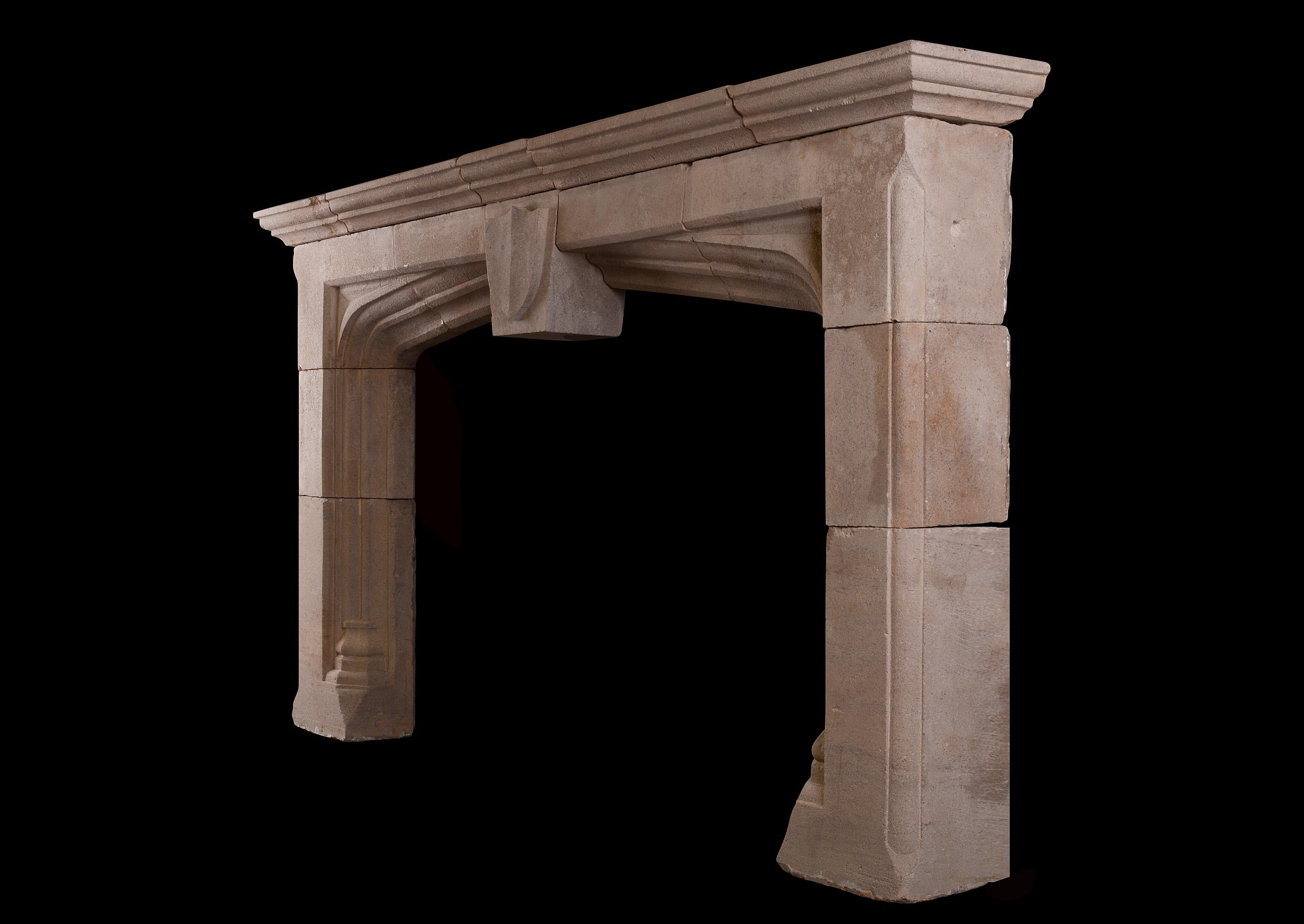 English Large & Imposing Bath Stone Fireplace in the Gothic Manner