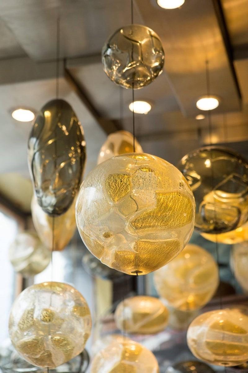 A Large Imposing Bespoke Ken Gangbar Glass And Steel Chandelier In Good Condition For Sale In London, GB