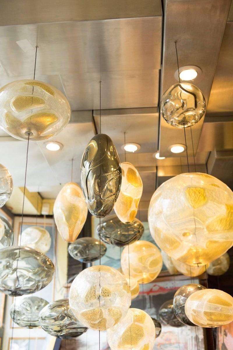 Contemporary A Large Imposing Bespoke Ken Gangbar Glass And Steel Chandelier For Sale