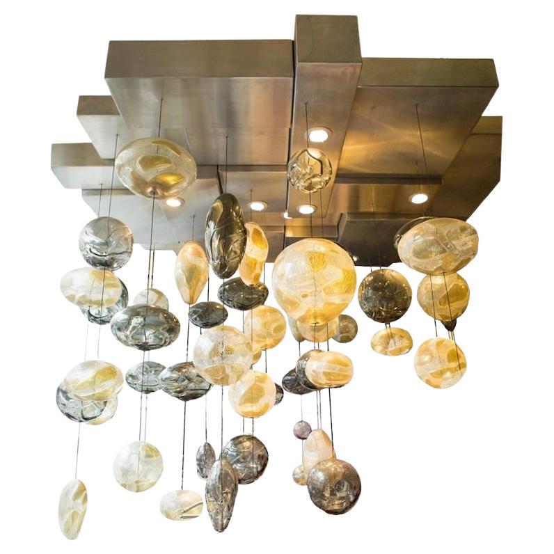 A Large Imposing Bespoke Ken Gangbar Glass And Steel Chandelier For Sale