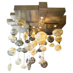 A Large Imposing Bespoke Ken Gangbar Glass And Steel Chandelier