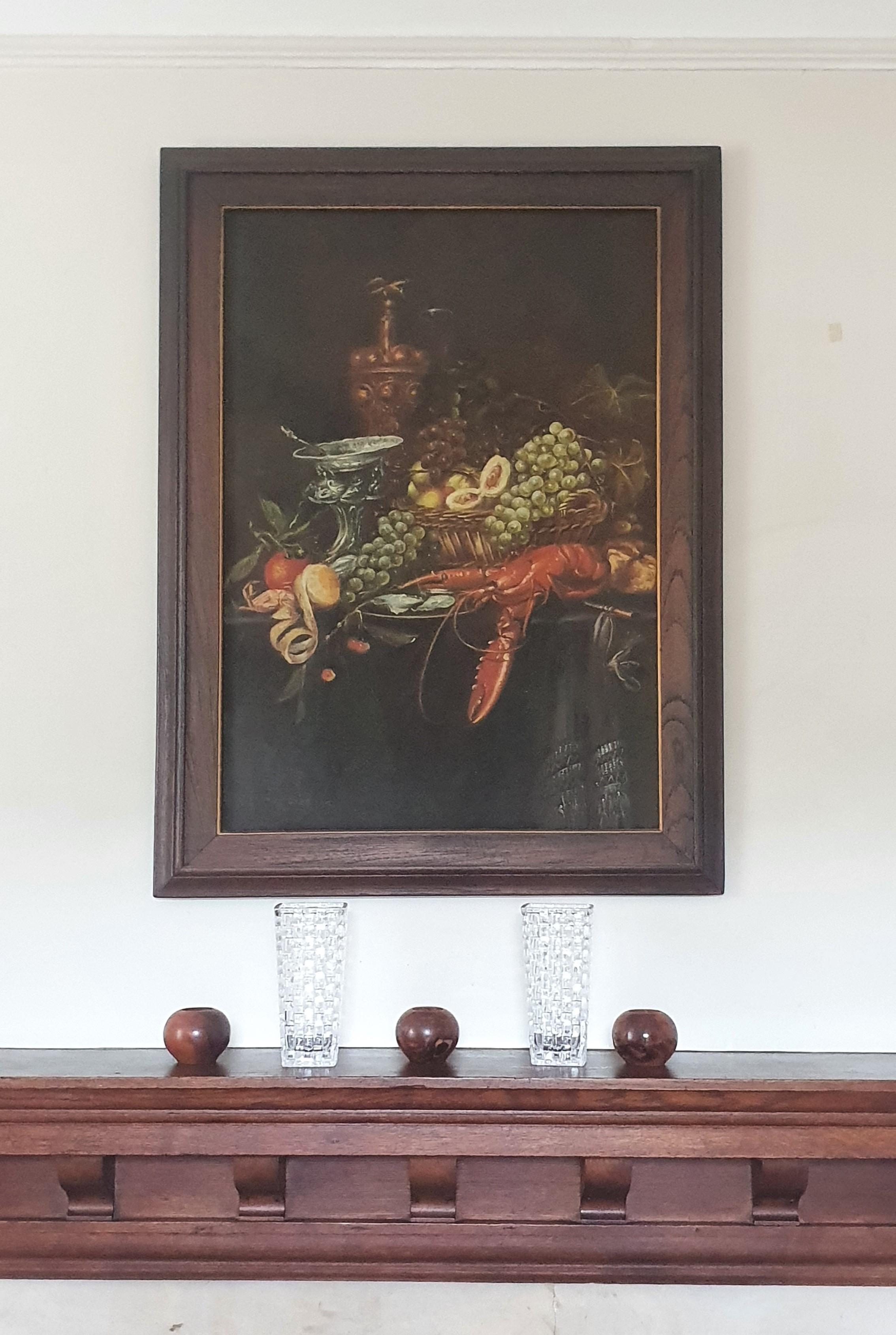 Gran bodegón eduardiano al óleo en marco original de caoba principios del siglo XX en venta