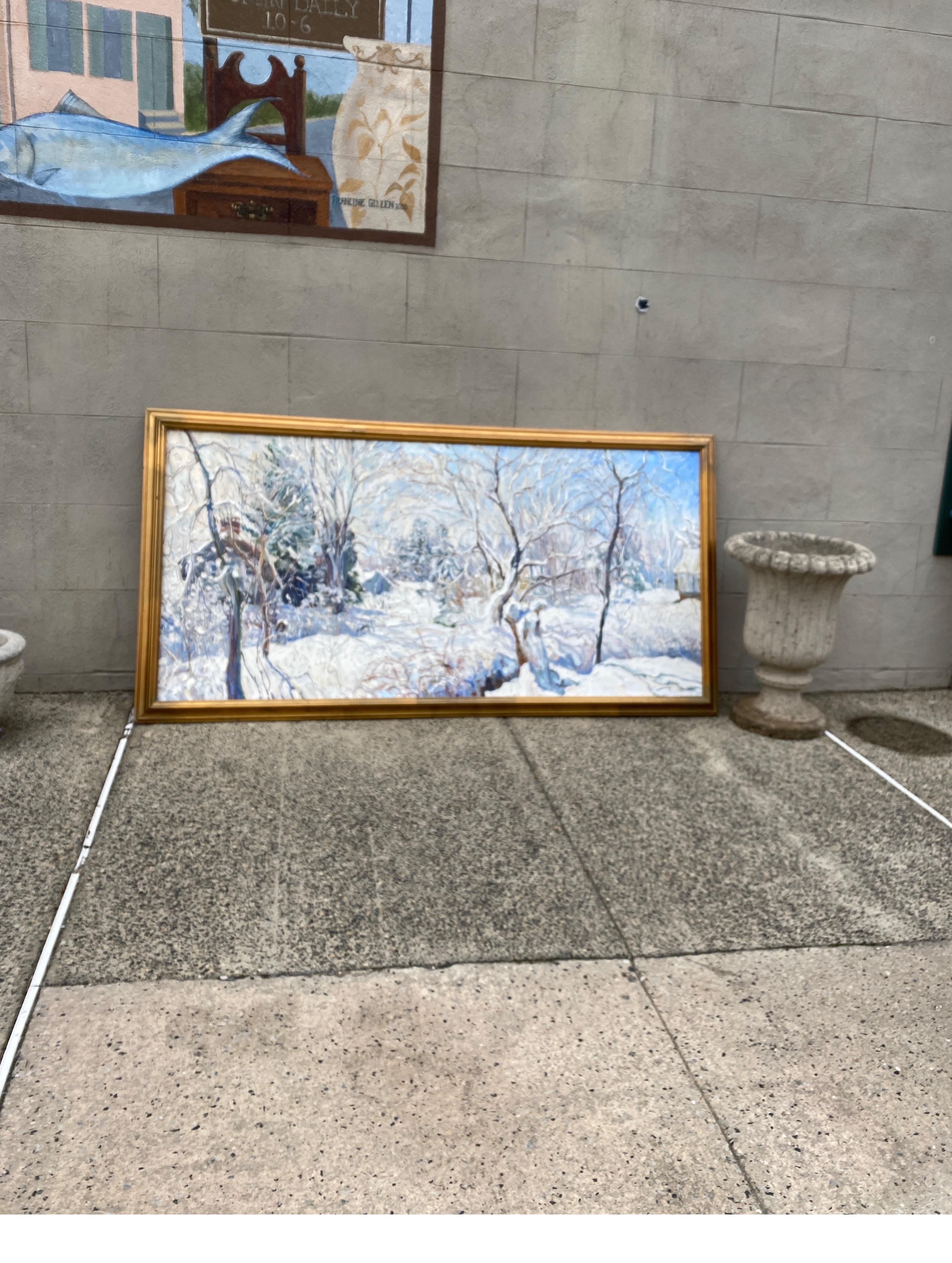 Großes impressionistisches Gemälde einer Winterszene im Nordosten der USA, Hopewell NJ im Angebot 4