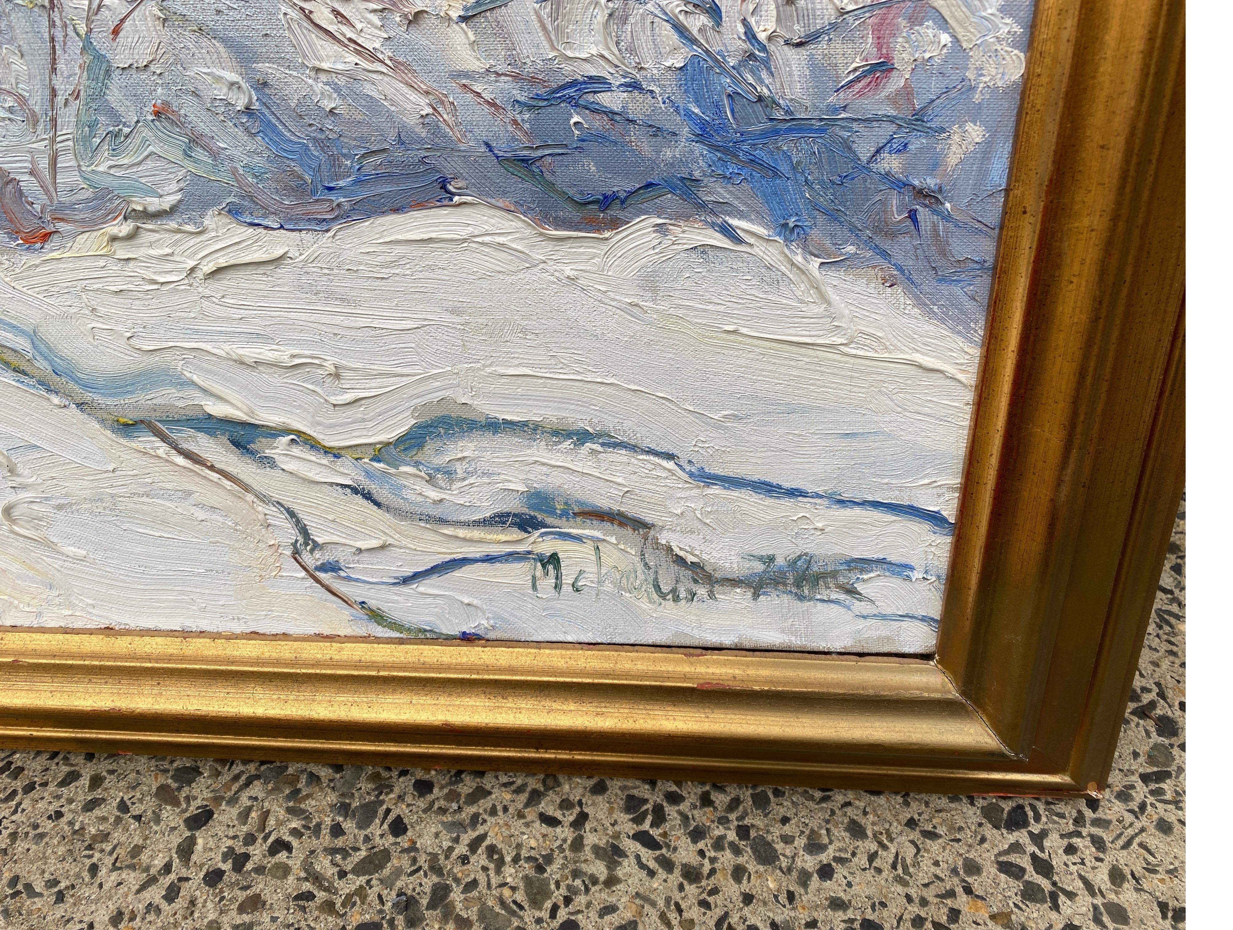 Großes impressionistisches Gemälde einer Winterszene im Nordosten der USA, Hopewell NJ (Leinwand) im Angebot