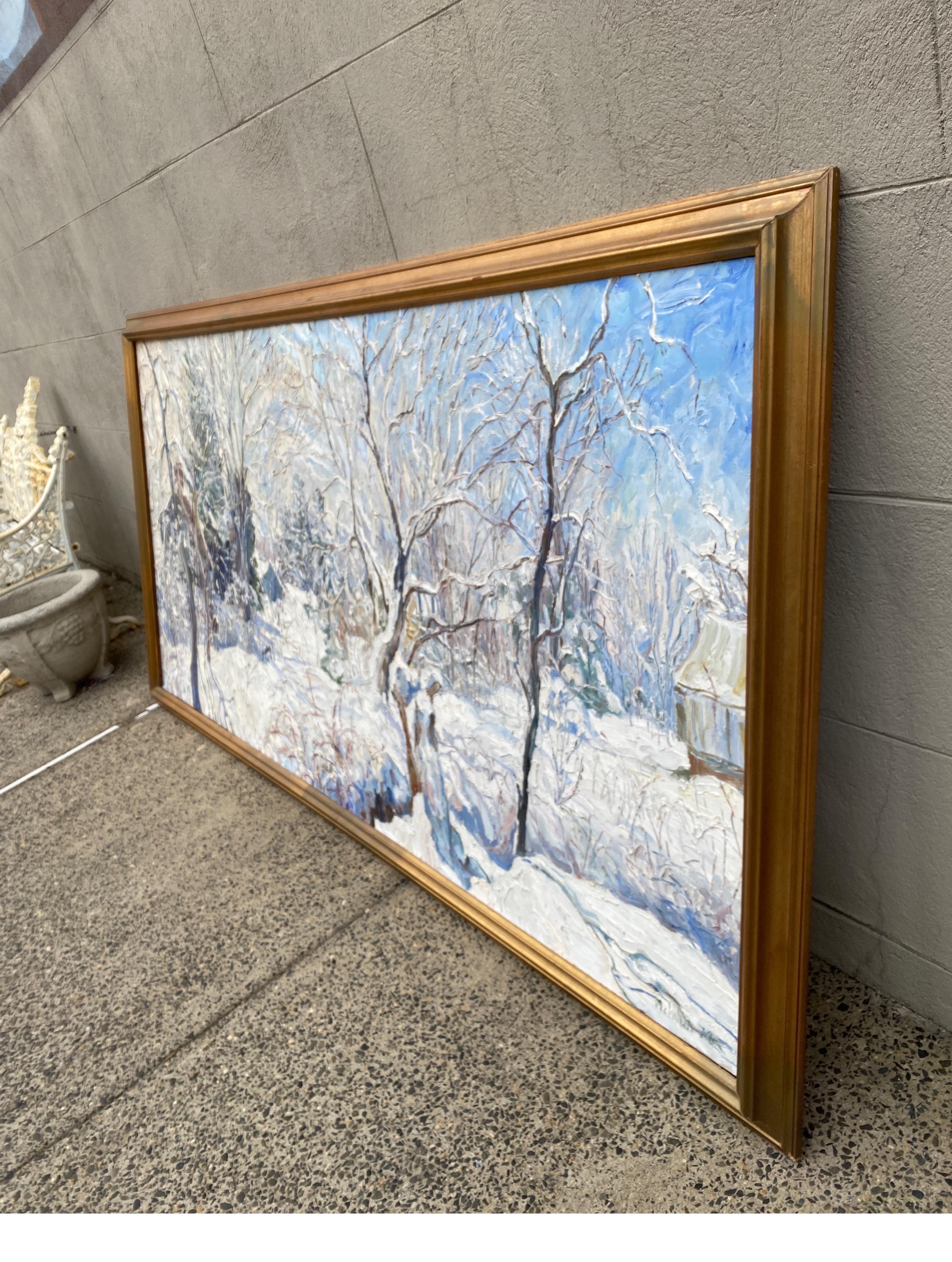 20th Century Large Impressionist Painting of a Winter Scene Northeast USA, Hopewell NJ For Sale