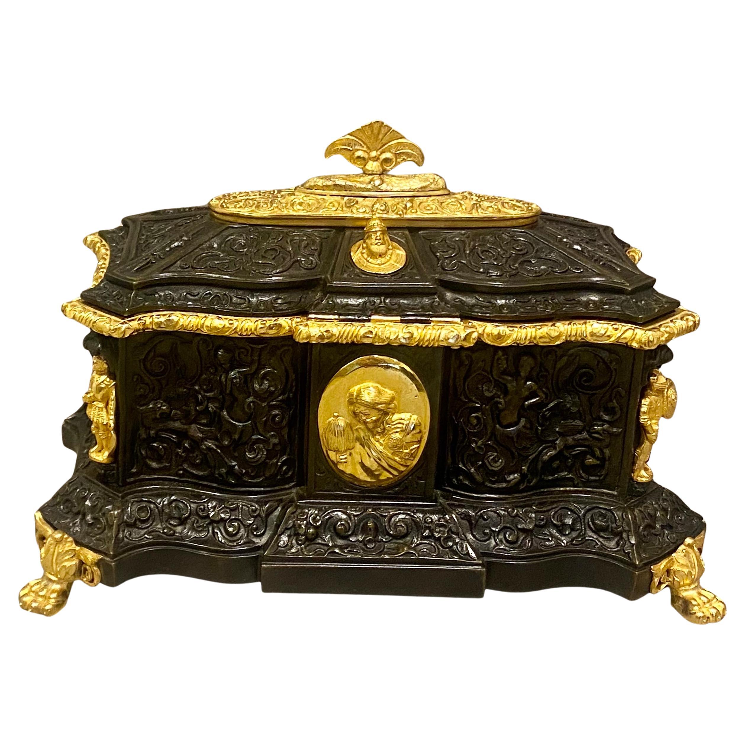 Große beeindruckende Schmuckschatulle aus Bronze des 19. Jahrhunderts. CIRCA 1860 im Angebot 10