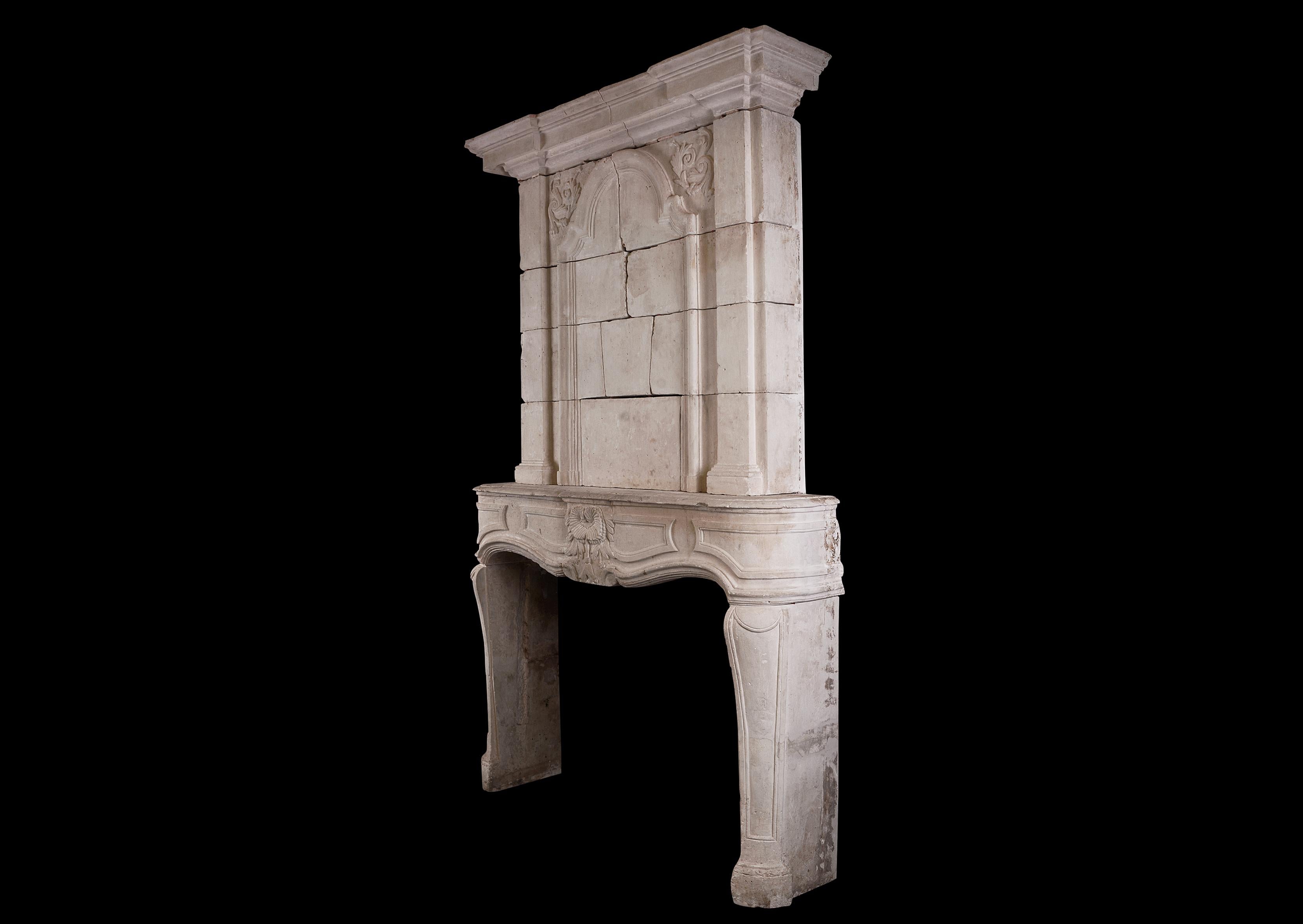 Large & Impressive French Limestone Trumeau Fireplace In Good Condition For Sale In London, GB