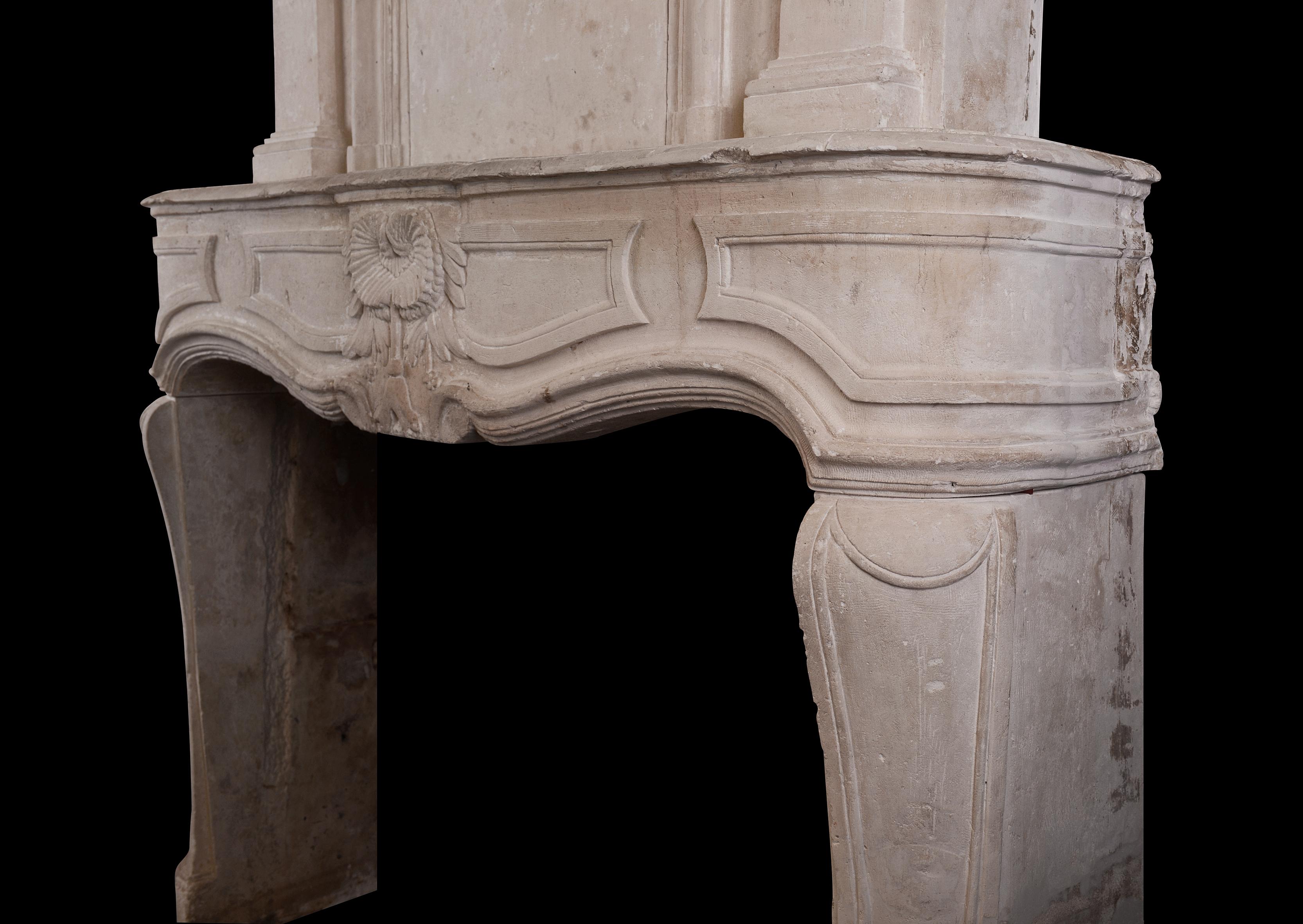 Large & Impressive French Limestone Trumeau Fireplace For Sale 1