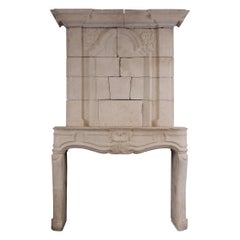 Antique Large & Impressive French Limestone Trumeau Fireplace