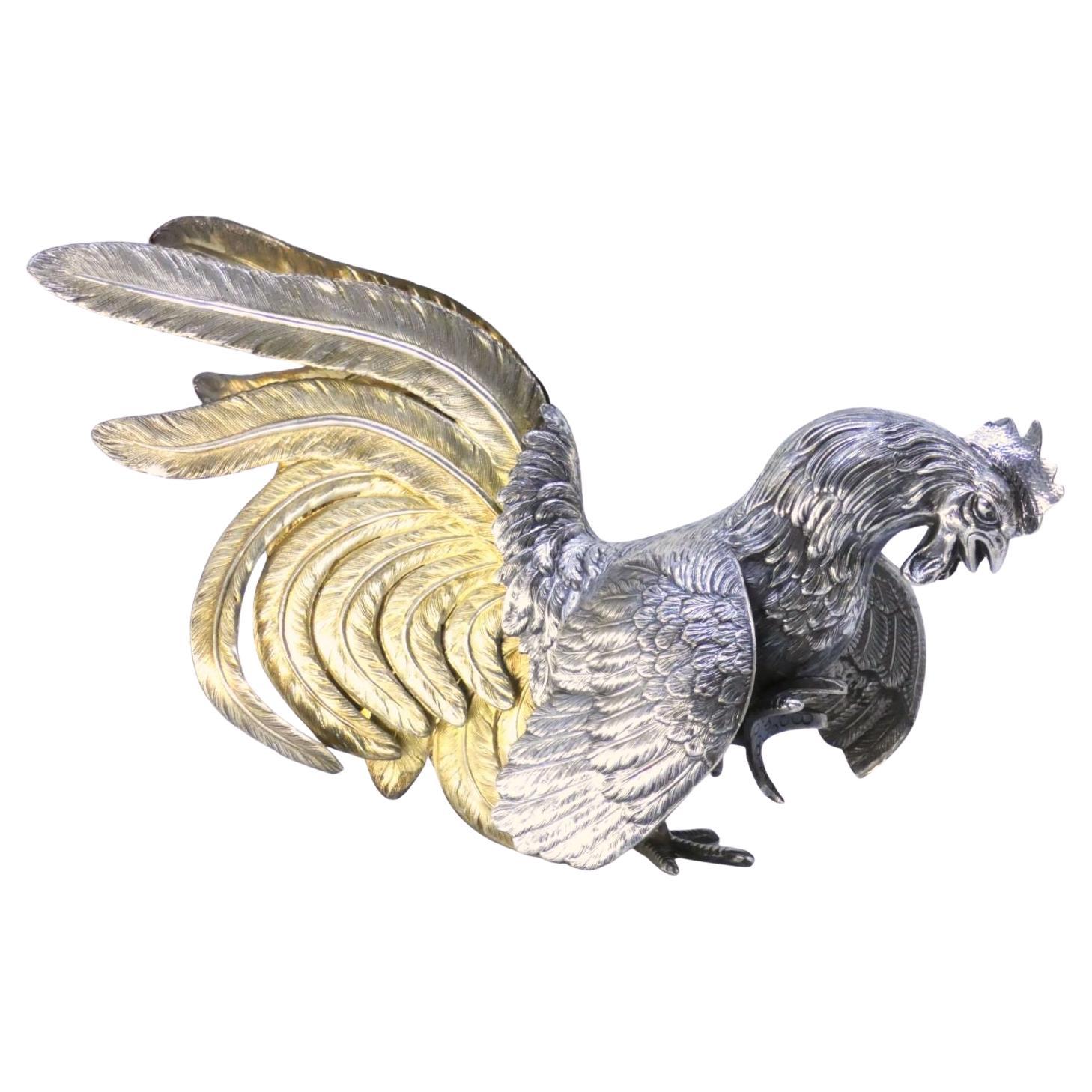 A Large Impressive Sterling Silver Rooster For Sale