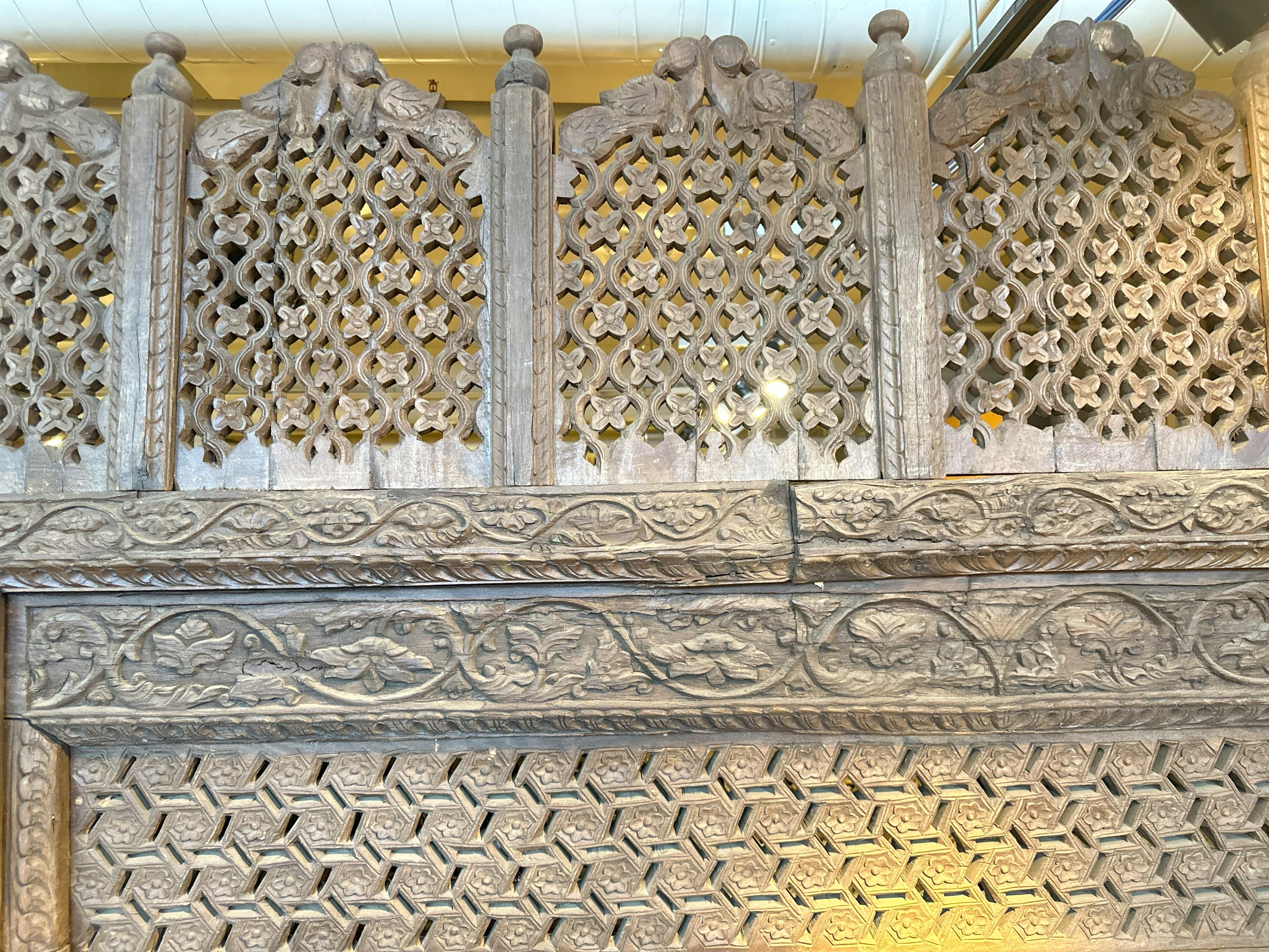 A Large Indian Architectural  Facade With Doorway and Flanking Window Seats 6