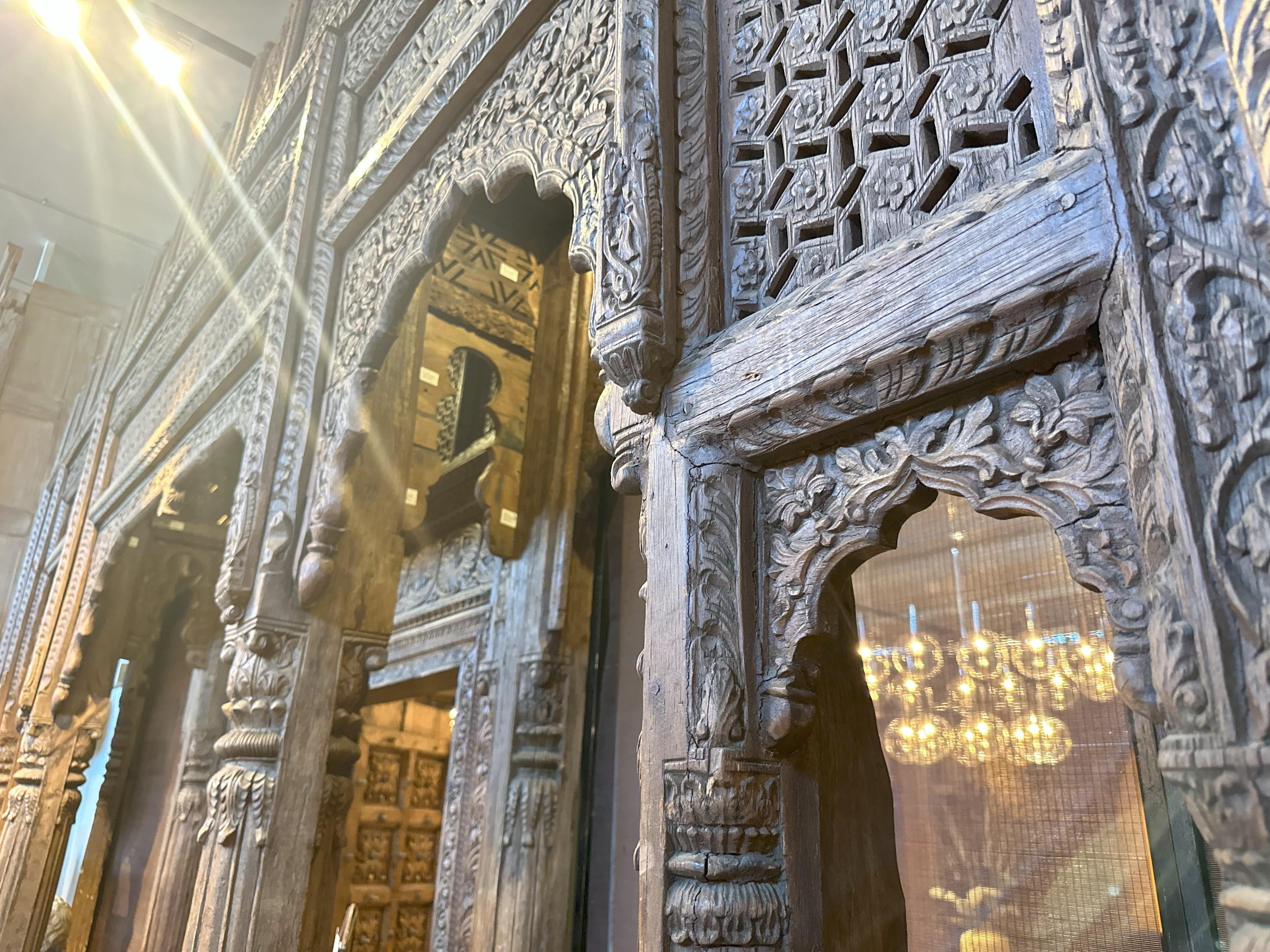 20th Century A Large Indian Architectural  Facade With Doorway and Flanking Window Seats