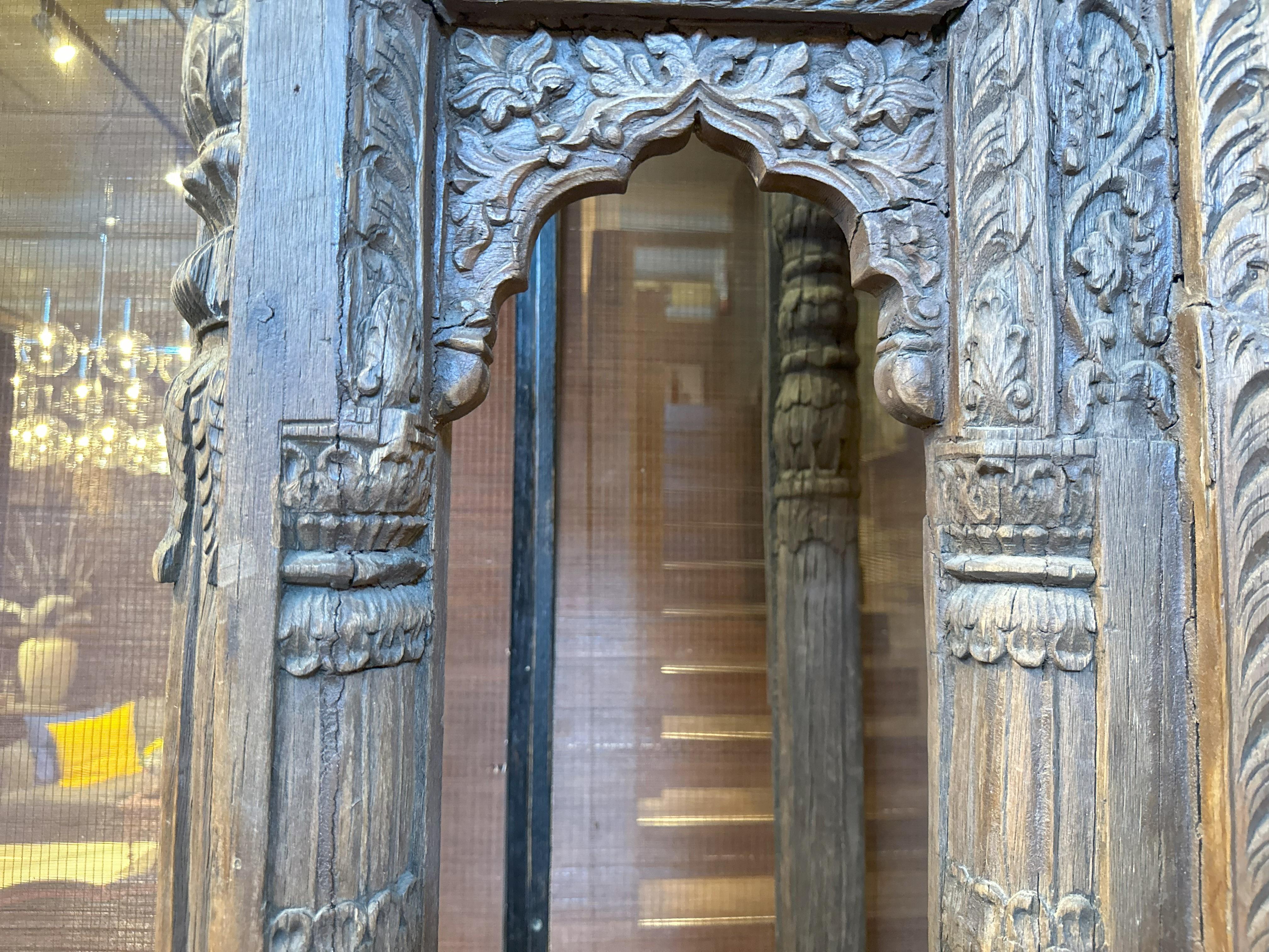 Hardwood A Large Indian Architectural  Facade With Doorway and Flanking Window Seats