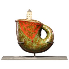 A large Indian matchlock gunpowder flask. 18th Century