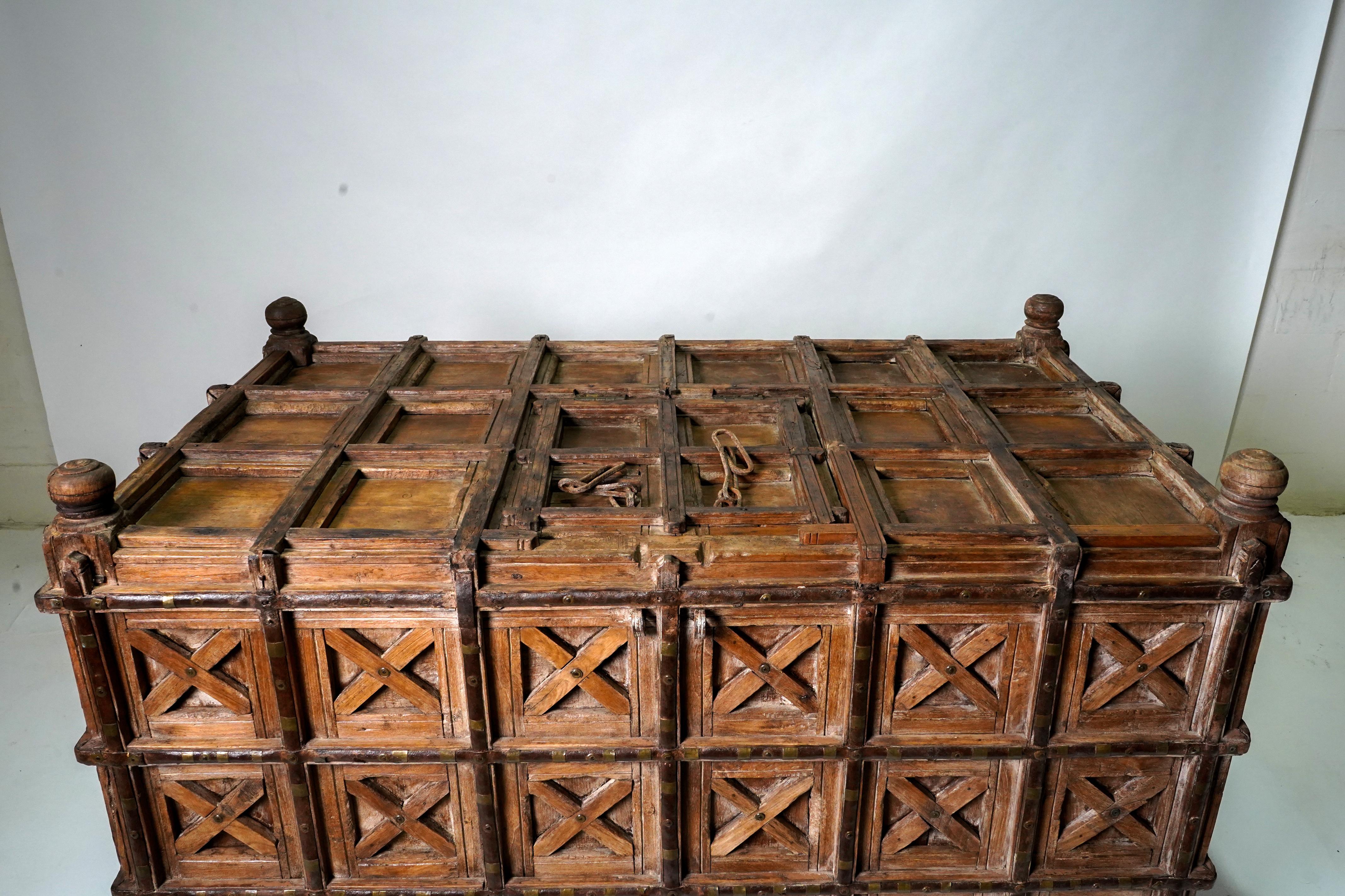 20th Century Large Indian Storage Chest on Wheels For Sale