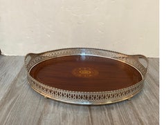 Large Inlaid Mahogany Gallery Tea Tray
