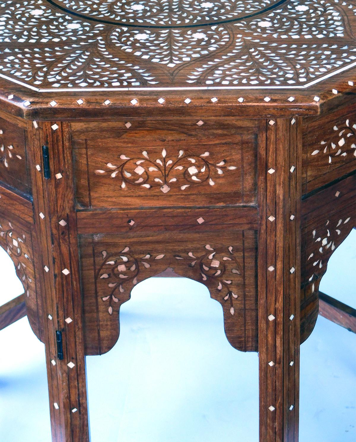 Anglo-Indian Large & Intricately Inlaid Anglo Indian Octagonal Side/Traveling Table