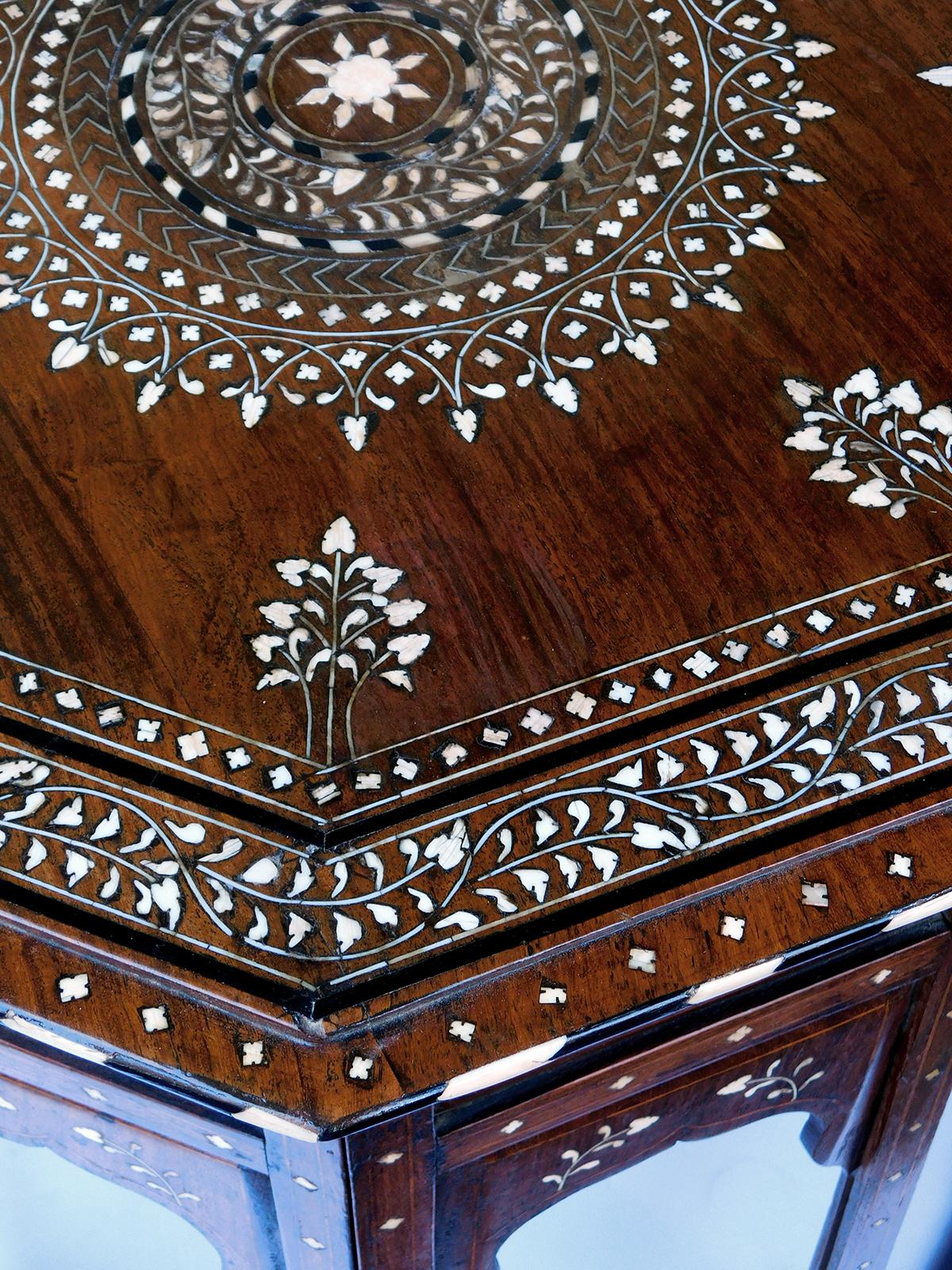 Early 20th Century Large & Intricately Inlaid Anglo Indian Octagonal Side/Traveling Table