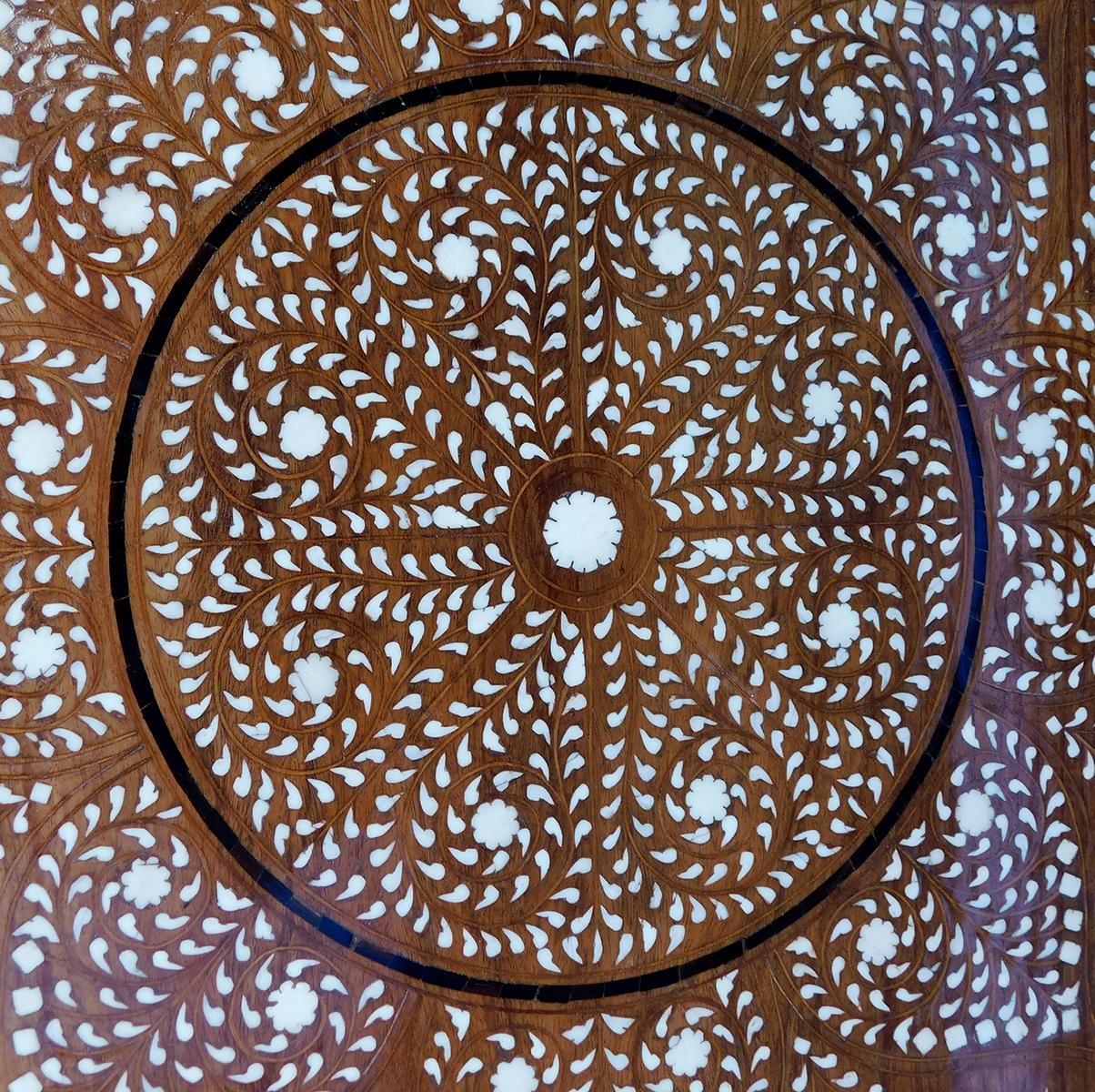 Large & Intricately Inlaid Anglo Indian Octagonal Side/Traveling Table In Excellent Condition In San Francisco, CA