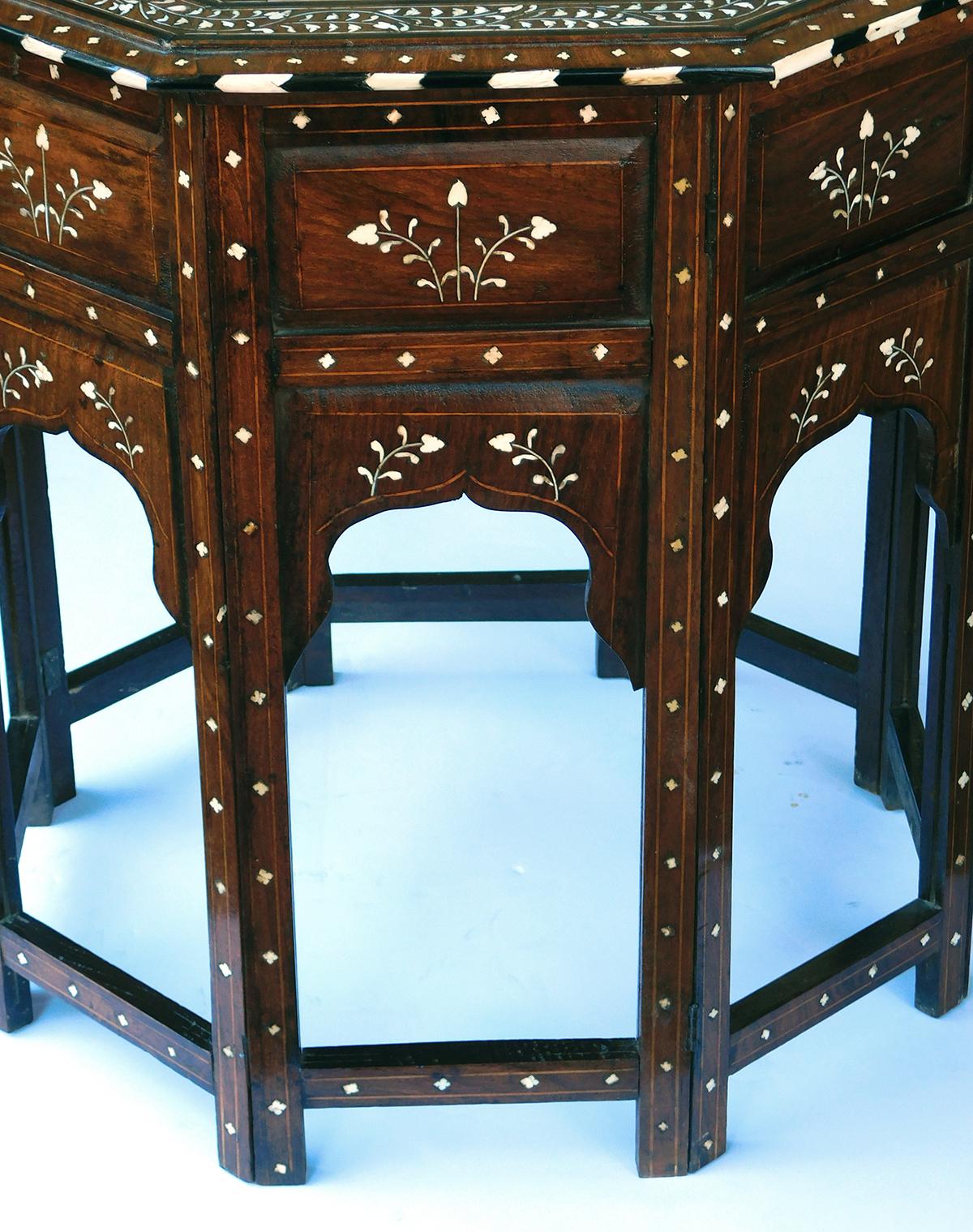 Large & Intricately Inlaid Anglo Indian Octagonal Side/Traveling Table 1