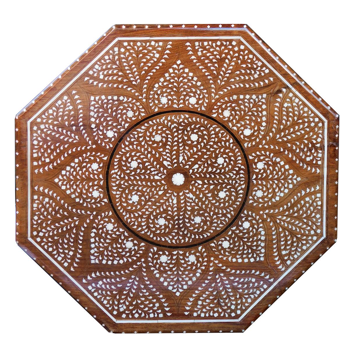 Early 20th Century Large & Intricately Inlaid Anglo Indian Octagonal Side/Traveling Table