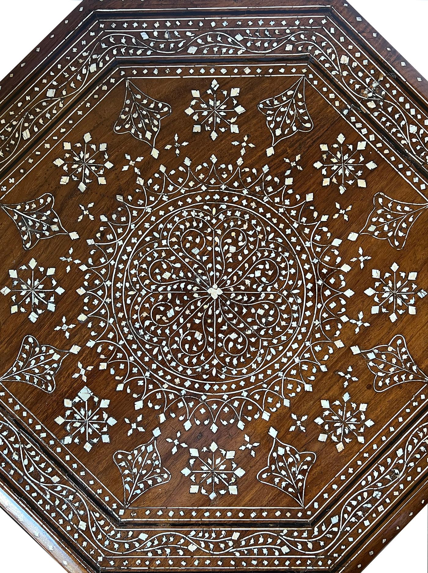 19th Century Large & Intricately Inlaid Anglo Indian Octagonal Side/Traveling Table