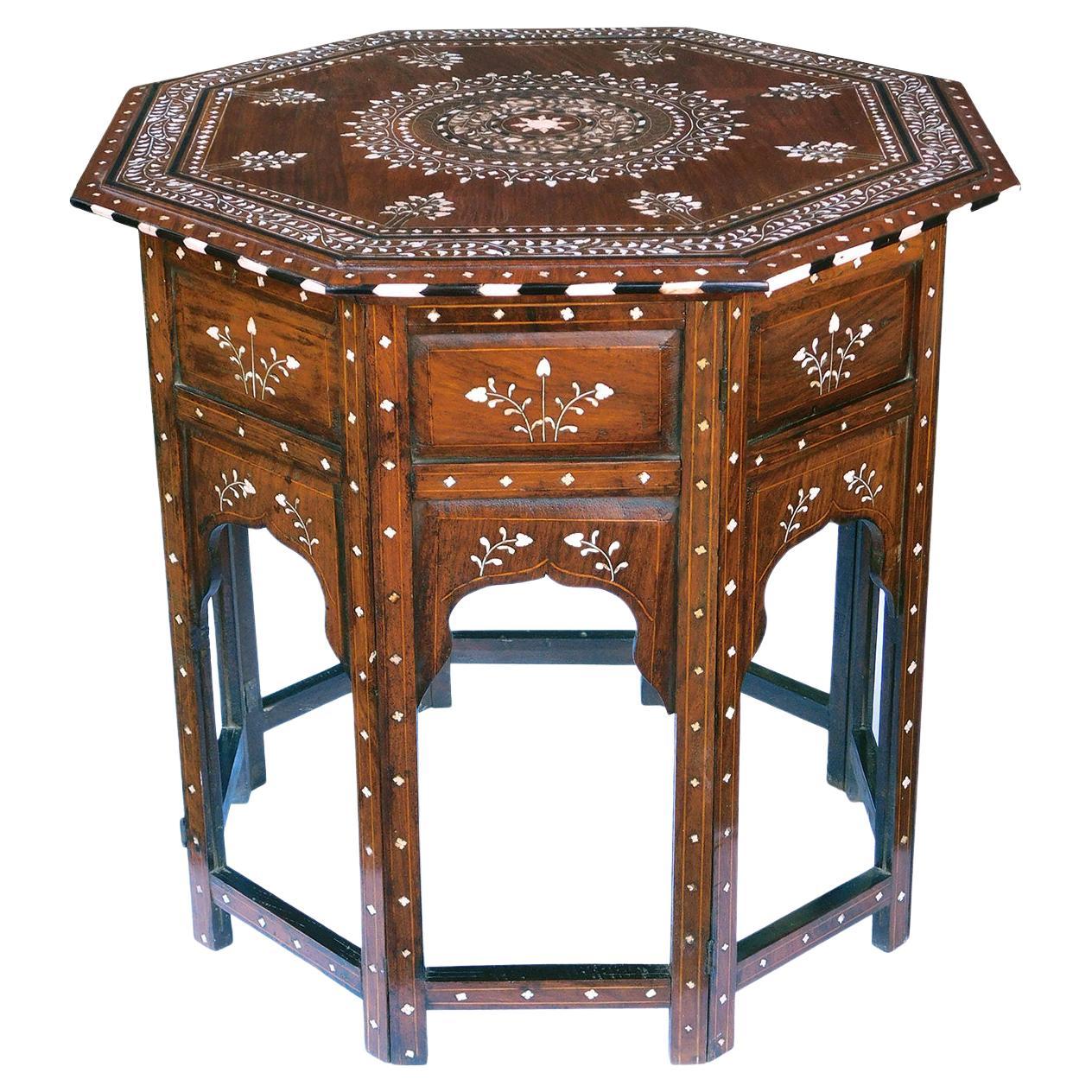 Large & Intricately Inlaid Anglo Indian Octagonal Side/Traveling Table