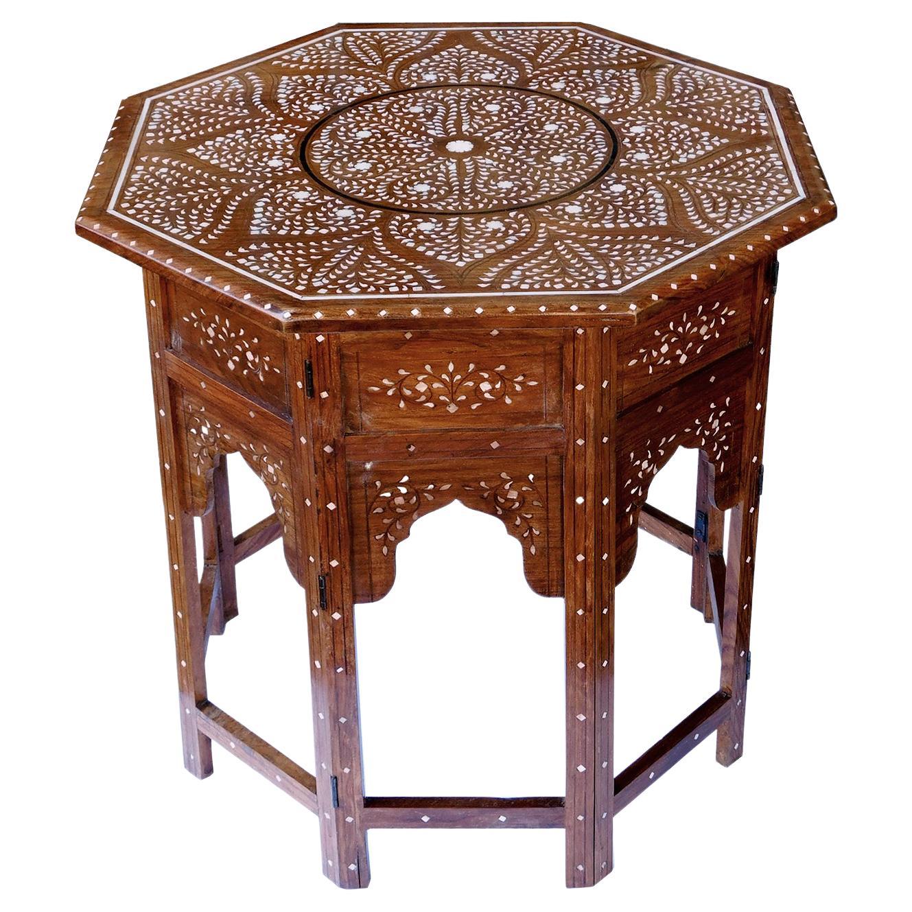 Large & Intricately Inlaid Anglo Indian Octagonal Side/Traveling Table