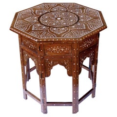Antique Large & Intricately Inlaid Anglo Indian Octagonal Side/Traveling Table