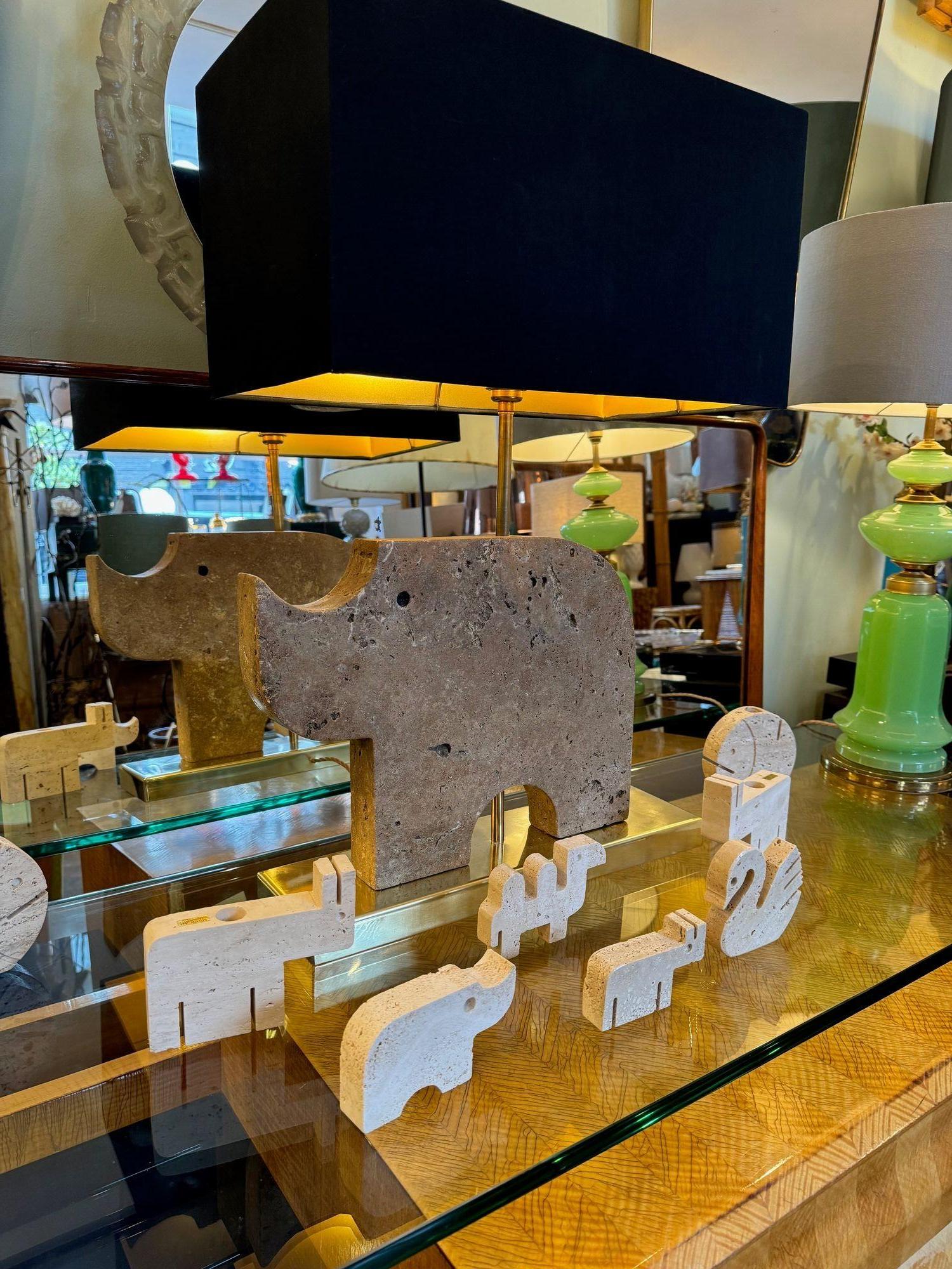 A large Itaian 1970s travertine rhino lamp by Frattelli Mannelli For Sale 11