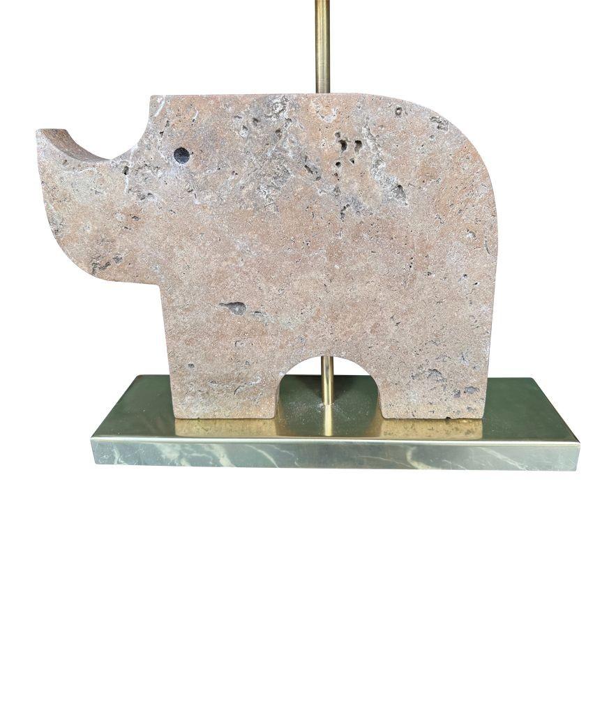 A large Itaian 1970s travertine rhino lamp by Frattelli Mannelli In Good Condition For Sale In London, GB