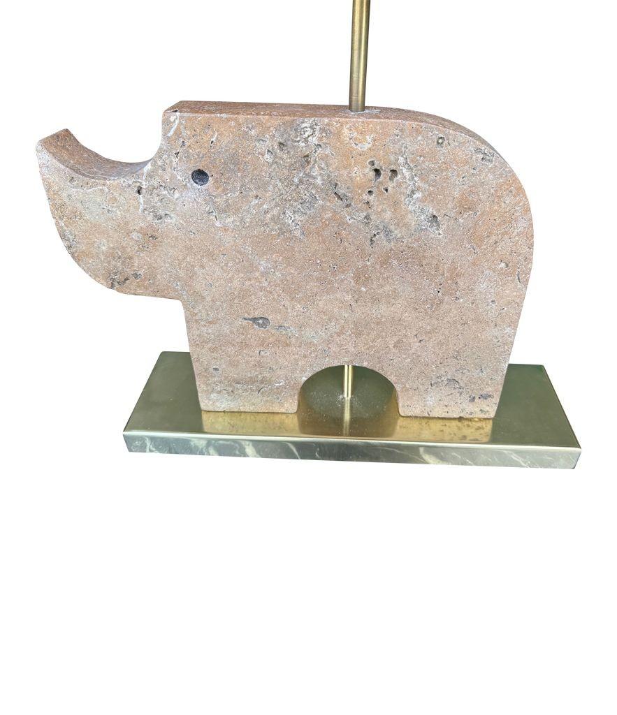 Brass A large Itaian 1970s travertine rhino lamp by Frattelli Mannelli For Sale