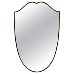 Large Italian 1950s Brass Shield Shaped Mirror