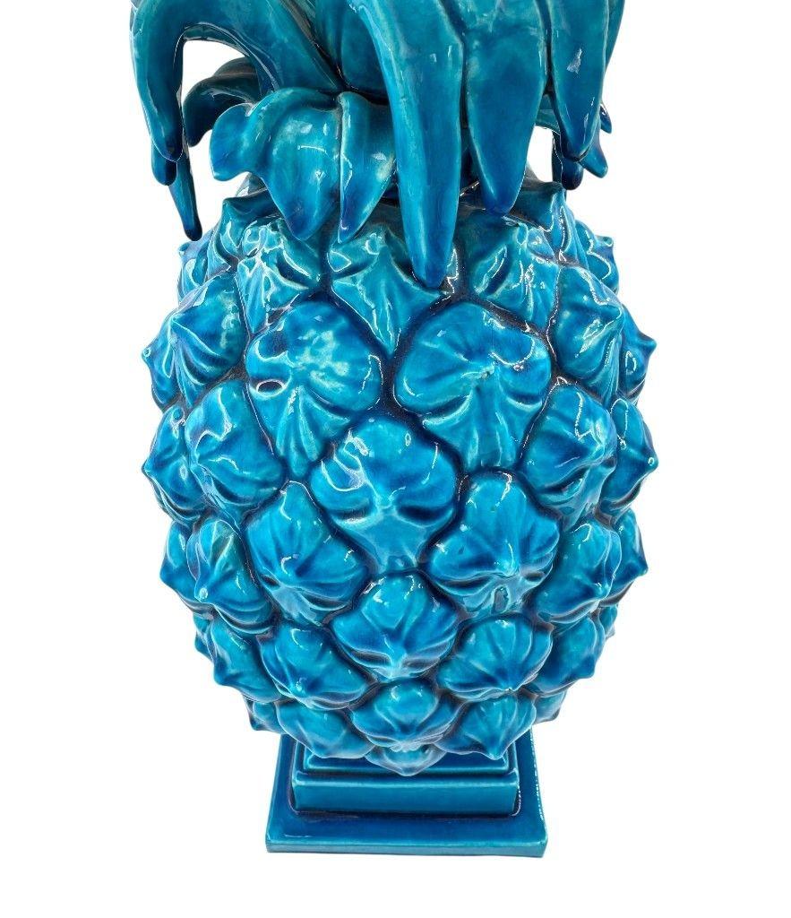 Lampe à ananas en céramique turquoise italienne des années 1950 en vente 4