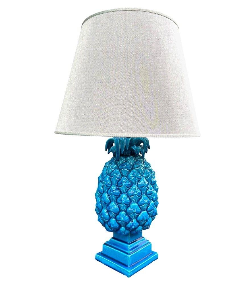 Lampe à ananas en céramique turquoise italienne des années 1950 en vente 5