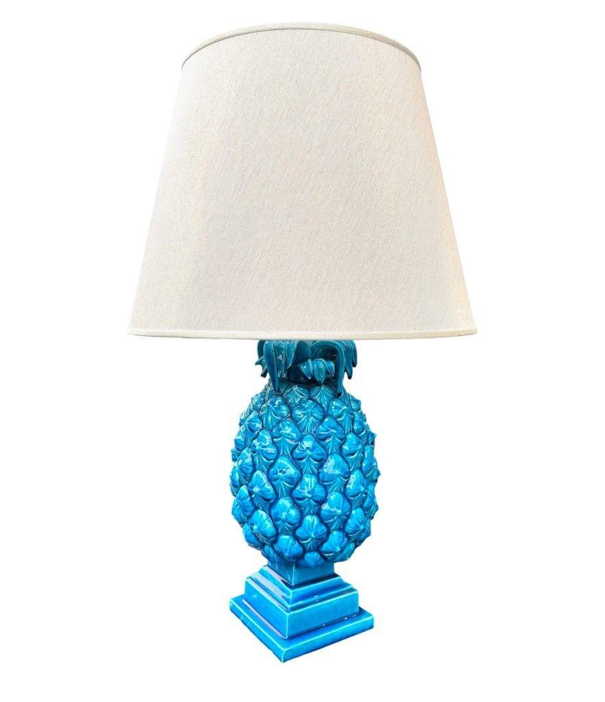 Lampe à ananas en céramique turquoise italienne des années 1950 en vente 6