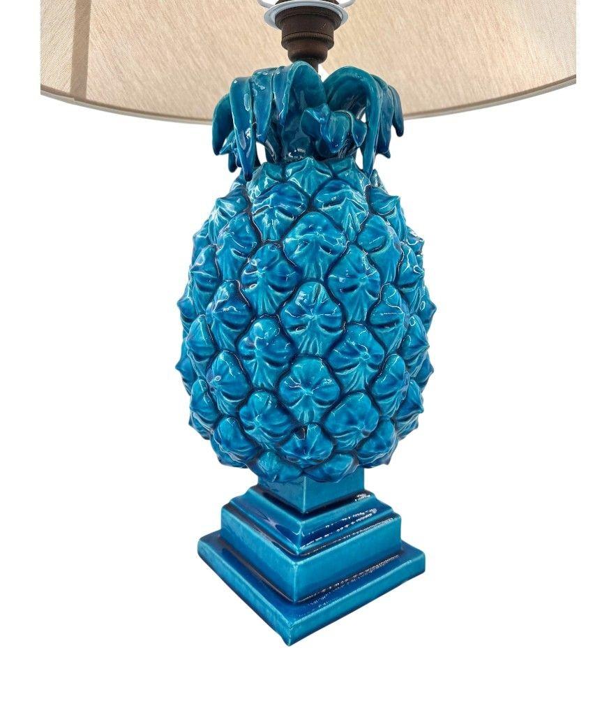 Mid-Century Modern Lampe à ananas en céramique turquoise italienne des années 1950 en vente