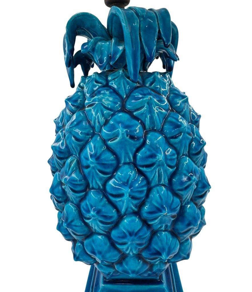 Milieu du XXe siècle Lampe à ananas en céramique turquoise italienne des années 1950 en vente