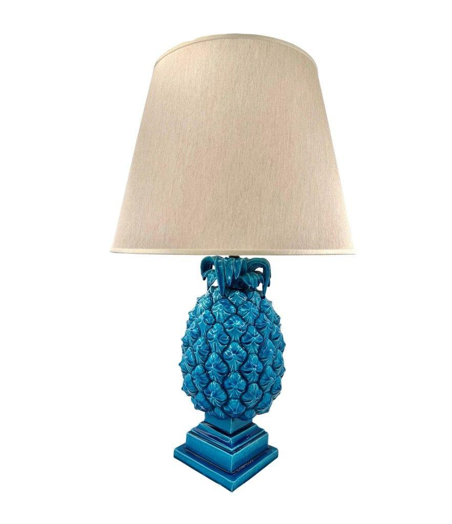 Céramique Lampe à ananas en céramique turquoise italienne des années 1950 en vente