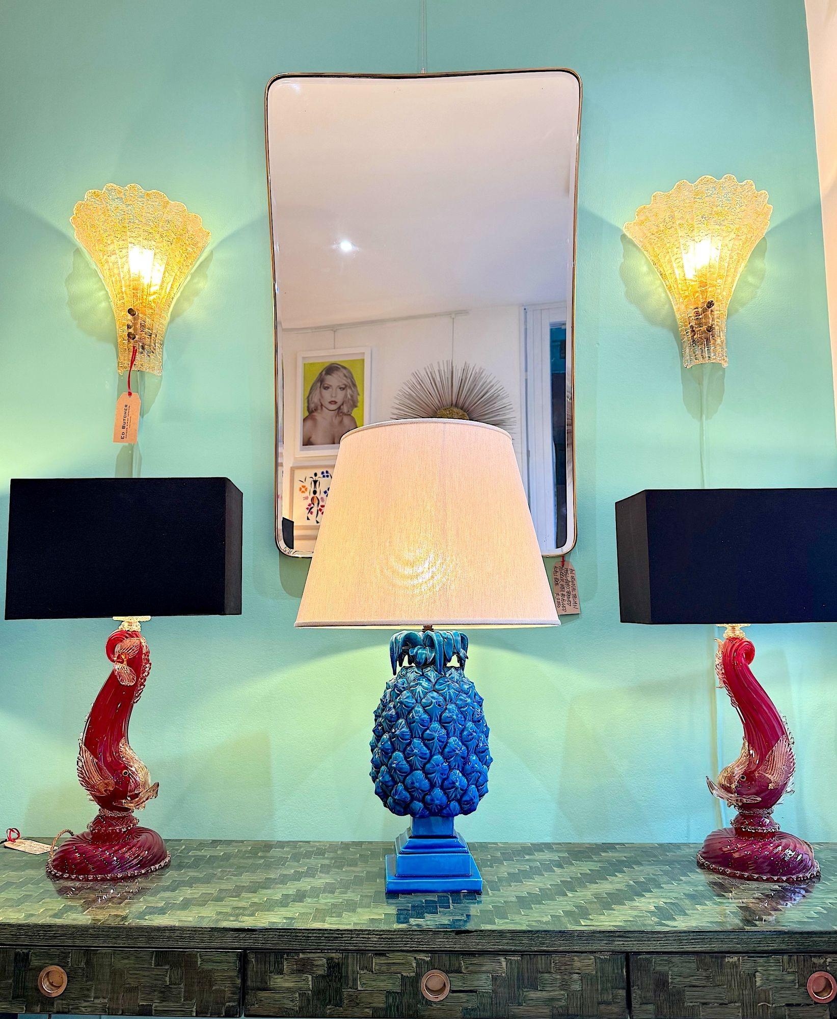 Lampe à ananas en céramique turquoise italienne des années 1950 en vente 1