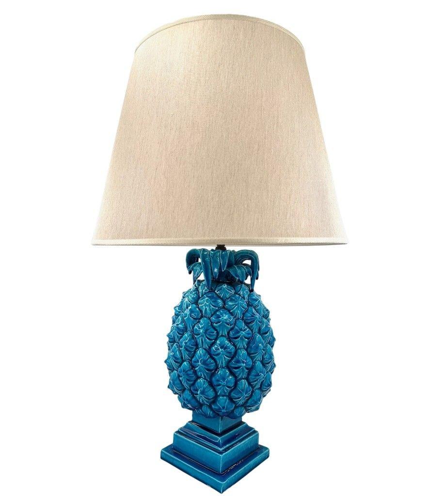 Lampe à ananas en céramique turquoise italienne des années 1950 en vente 2