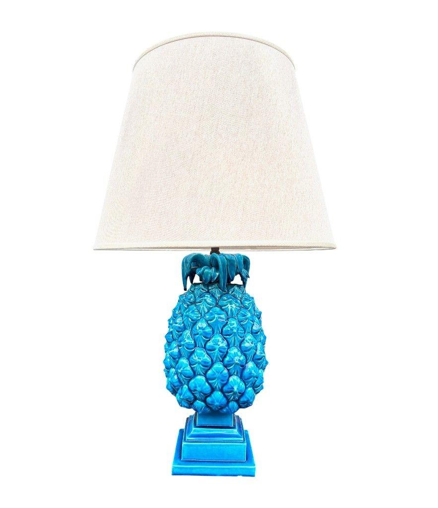 Lampe à ananas en céramique turquoise italienne des années 1950 en vente 3