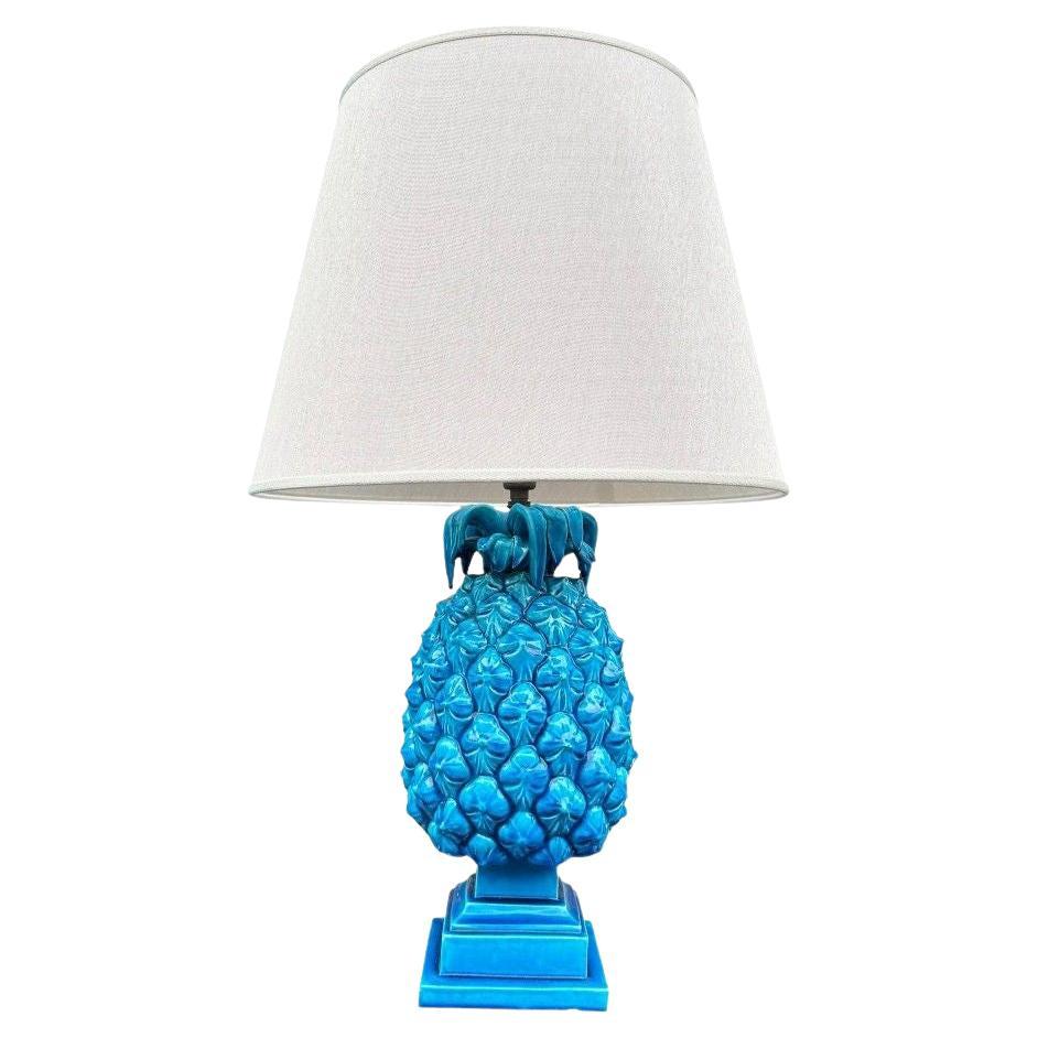 Una gran lámpara italiana de piña de cerámica turquesa de los años 50