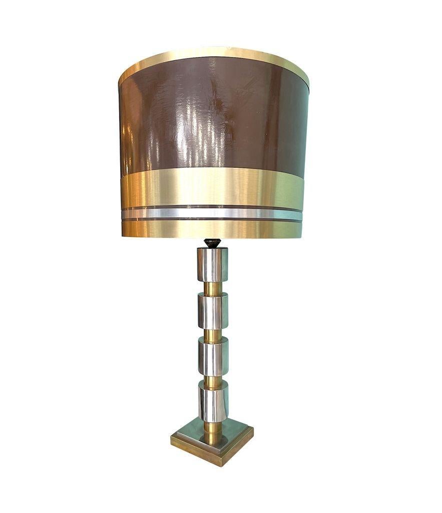 Late 20th Century A large Italian 1970s chrome and brass lamp with orignal brushed brass shade. For Sale