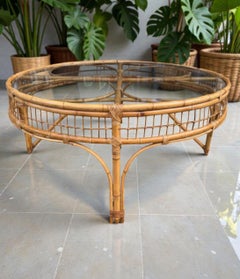 A large Italian 1970s circular bamboo coffee table