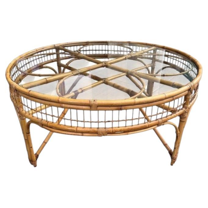 A large Italian 1970s circular bamboo coffee table