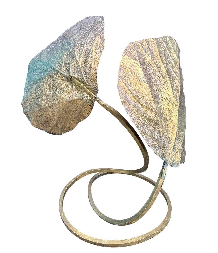 Gran lámpara de sobremesa italiana de latón doble de los años 70 