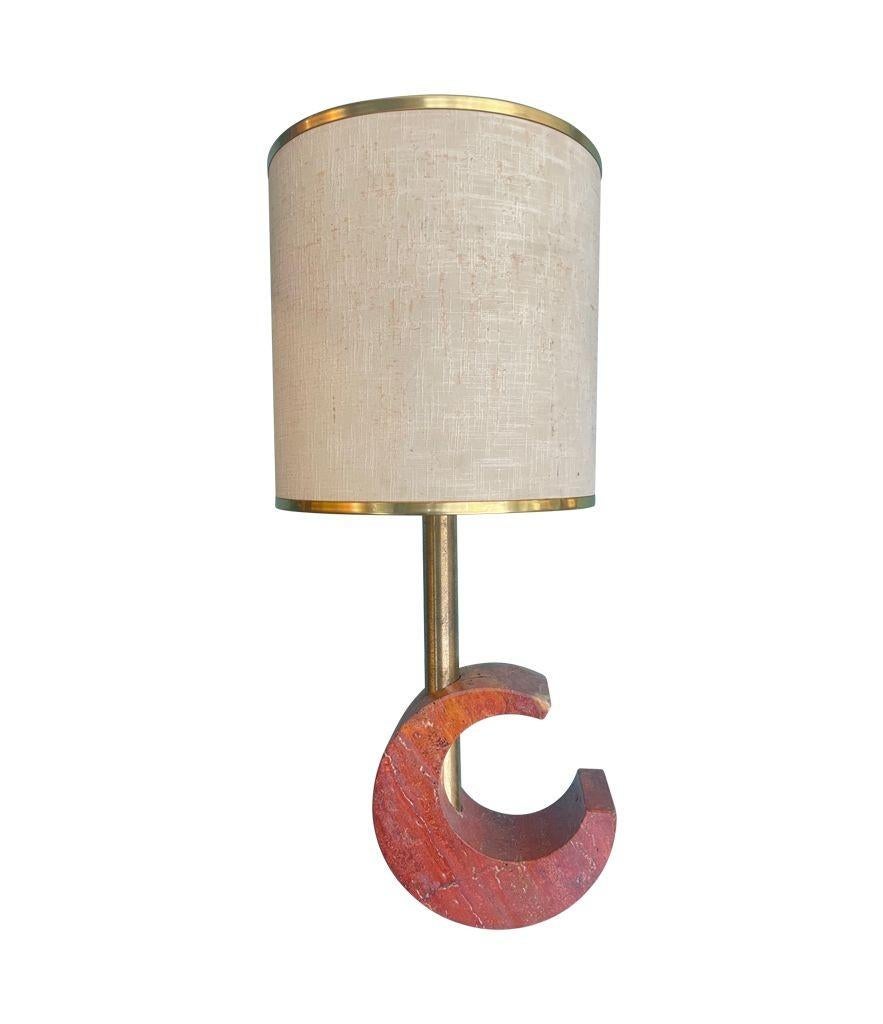 Brass A large Italian 1970s red Venetian marble and brass lamp with orignal shade For Sale